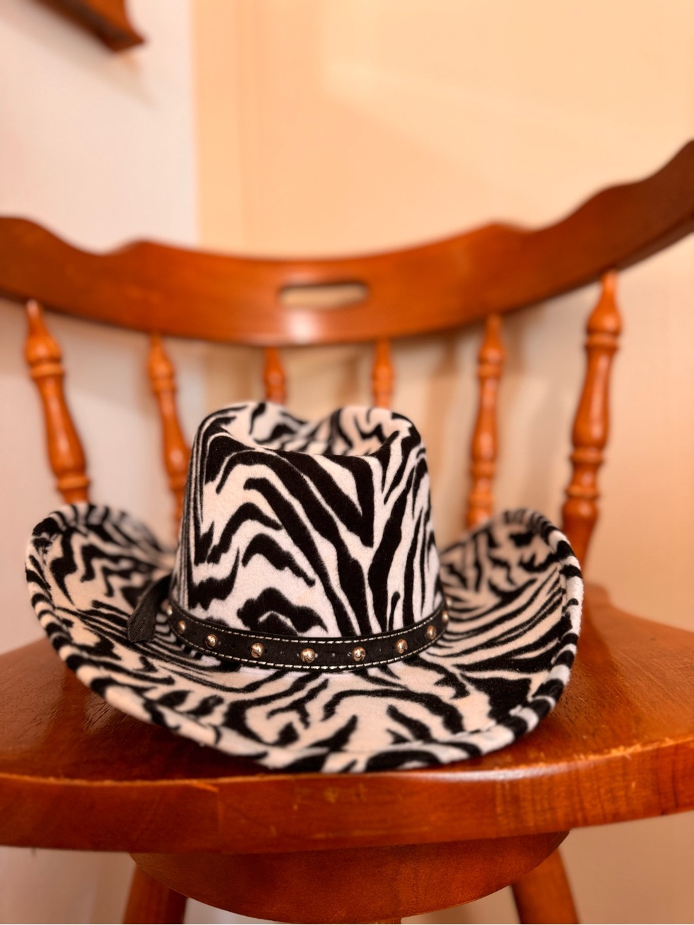 Zebra Print Cowboy Hat with Studded Band - Picture 3 of 7